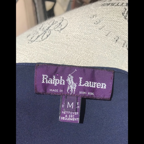 Ralph Lauren 100% Silk Sophisticated Scarf-Like Navy Top Size M - Picture 8 of 9